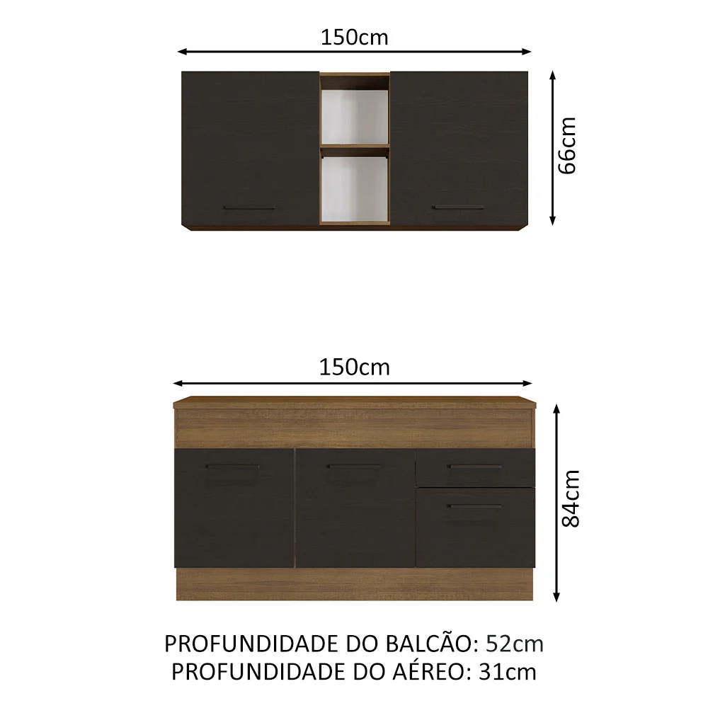 Armário de Cozinha Compacta 150cm Rustic/Preto Agata Madesa 01 - Image 3