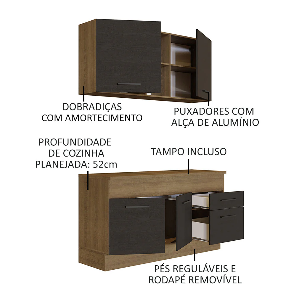 Armário de Cozinha Compacta 150cm Rustic/Preto Agata Madesa 01 - Image 4