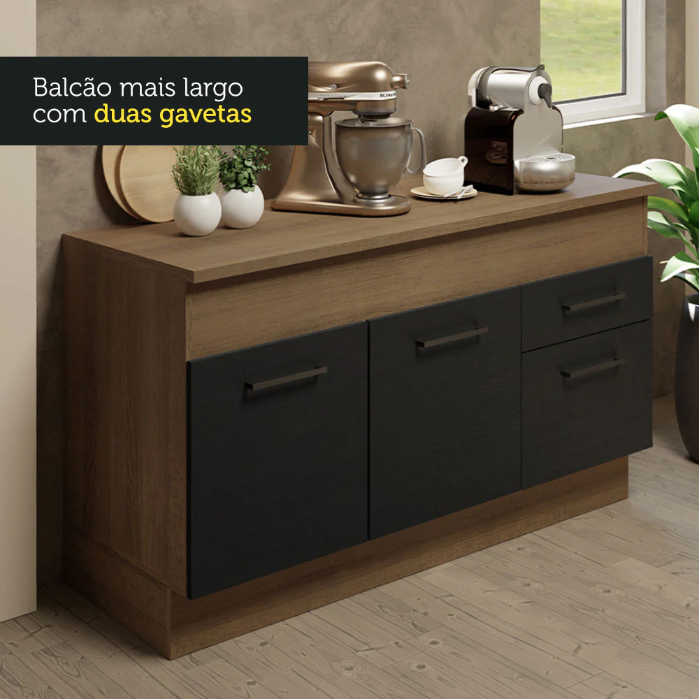 Armário de Cozinha Compacta 150cm Rustic/Preto Agata Madesa 01 - Image 7