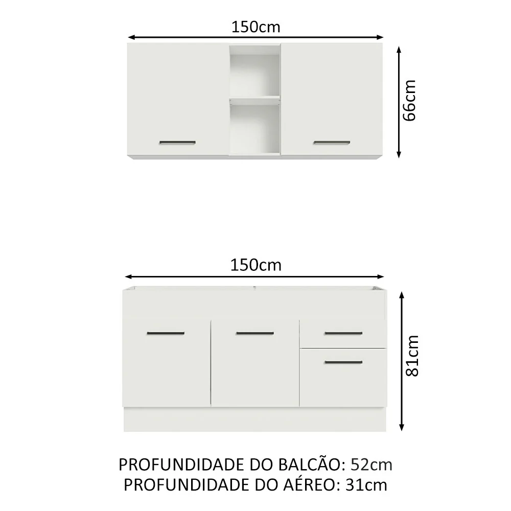 Armário de Cozinha Compacta 150cm Branco Agata Madesa 02 - Image 3