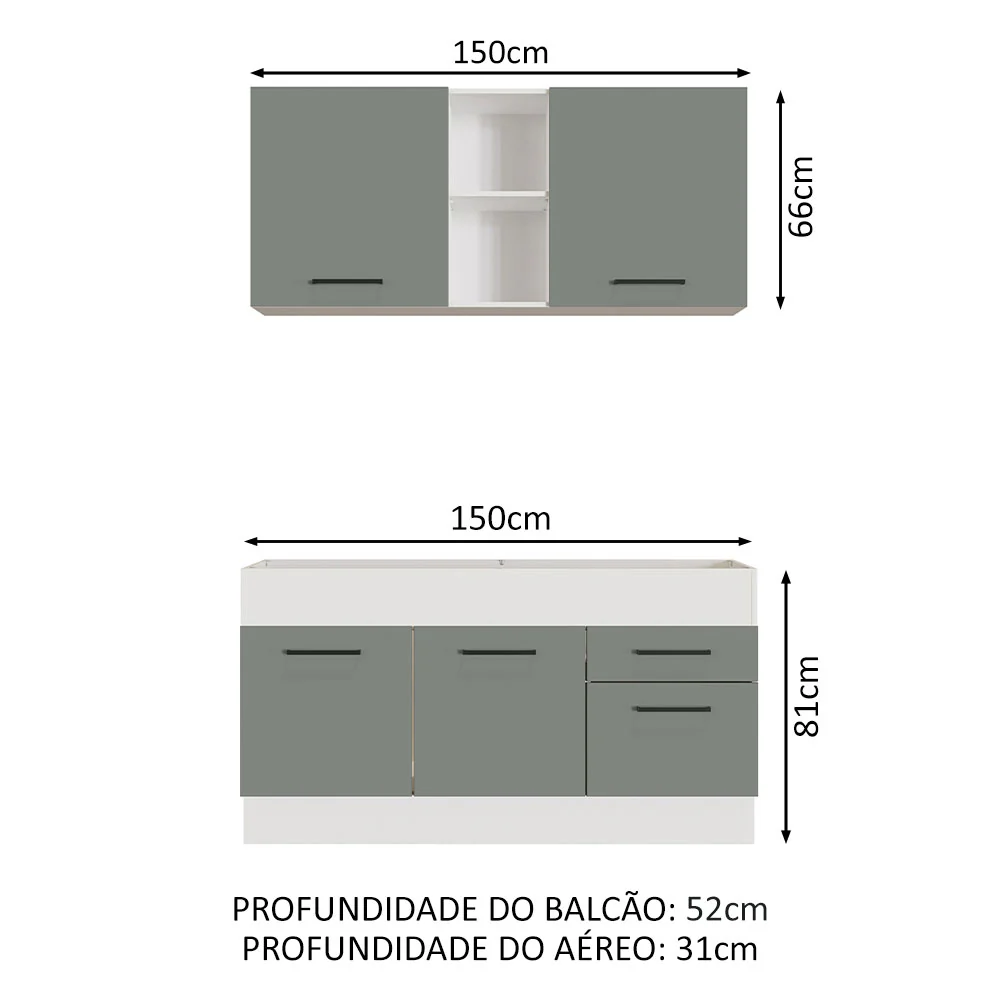 Armário de Cozinha Compacta 150cm Branco/Cinza Agata Madesa 02 - Image 3
