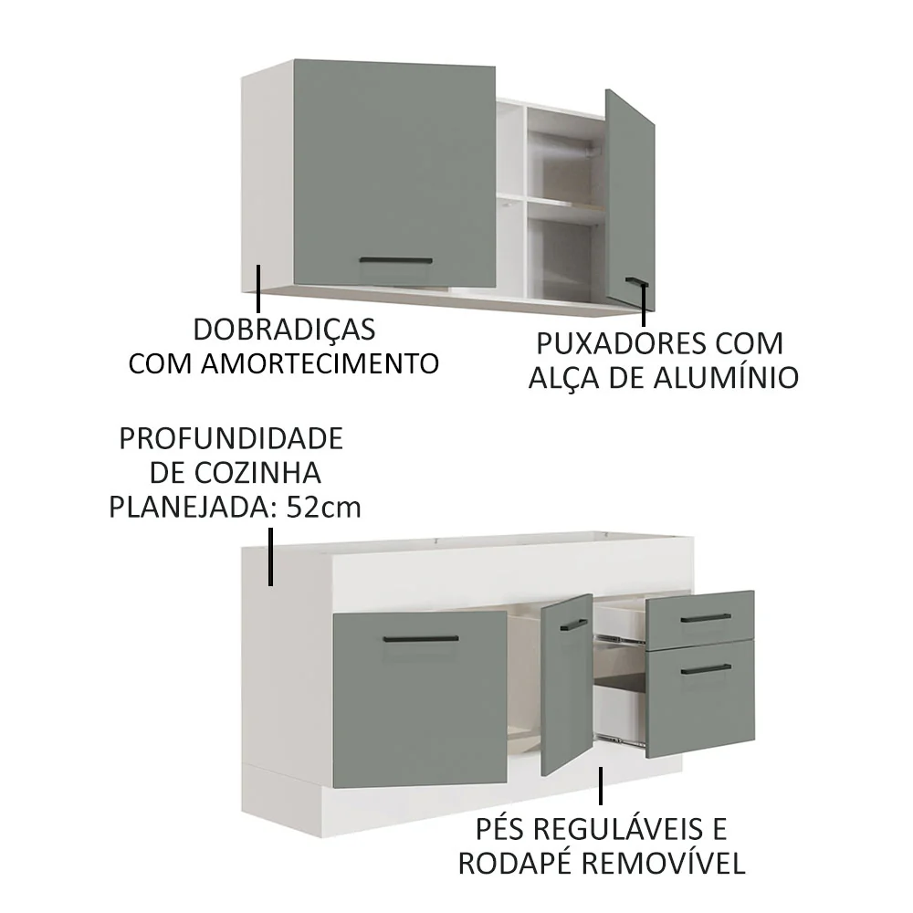 Armário de Cozinha Compacta 150cm Branco/Cinza Agata Madesa 02 - Image 4