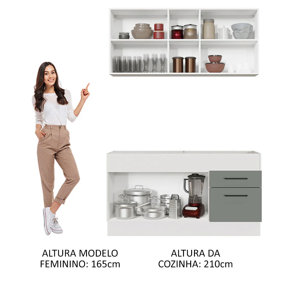Armário de Cozinha Compacta 150cm Branco/Cinza Agata Madesa 02 - Image 5