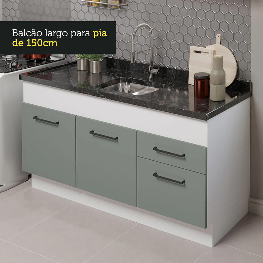Armário de Cozinha Compacta 150cm Branco/Cinza Agata Madesa 02 - Image 6