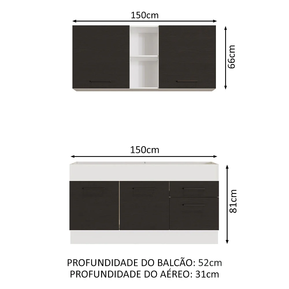 Armário de Cozinha Compacta 150cm Branco/Preto Agata Madesa 02 - Image 3