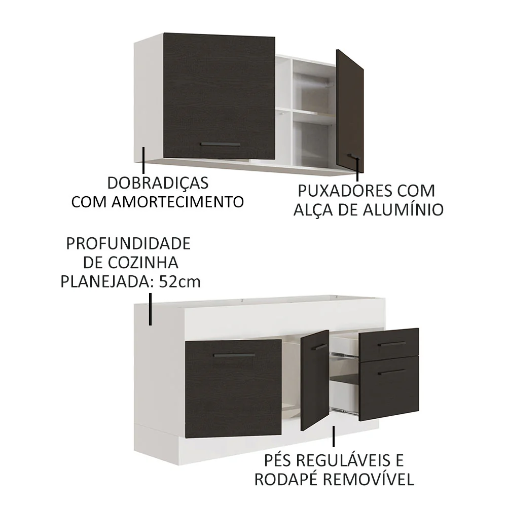 Armário de Cozinha Compacta 150cm Branco/Preto Agata Madesa 02 - Image 4