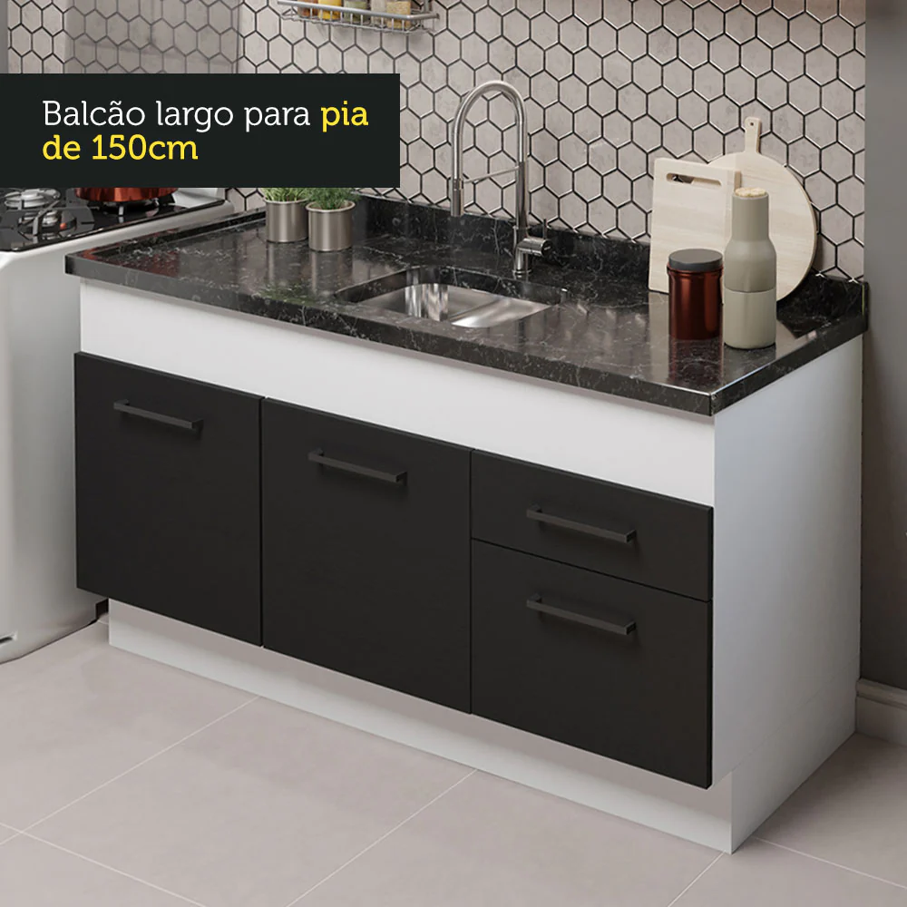 Armário de Cozinha Compacta 150cm Branco/Preto Agata Madesa 02 - Image 6
