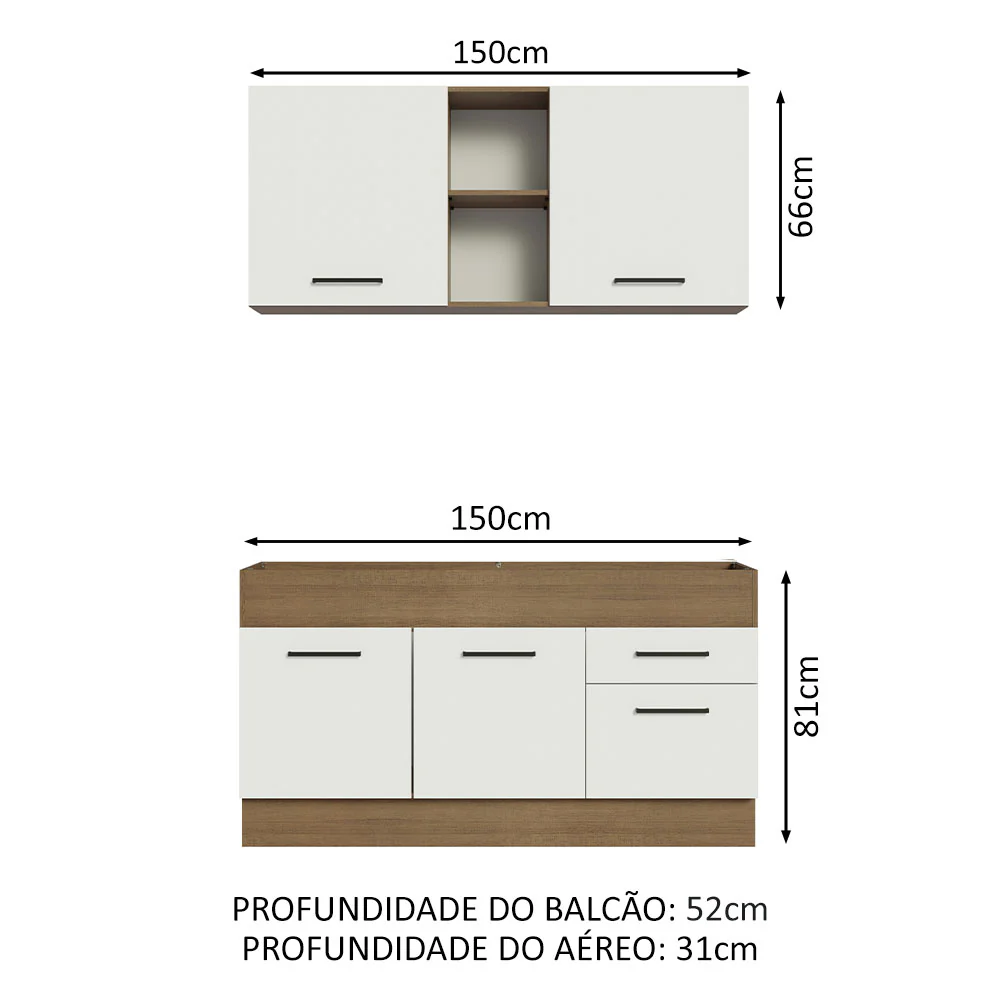 Armário de Cozinha Compacta 150cm Rustic/Branco Agata Madesa 02 - Image 3