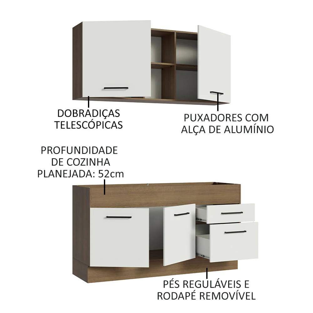 Armário de Cozinha Compacta 150cm Rustic/Branco Agata Madesa 02 - Image 4