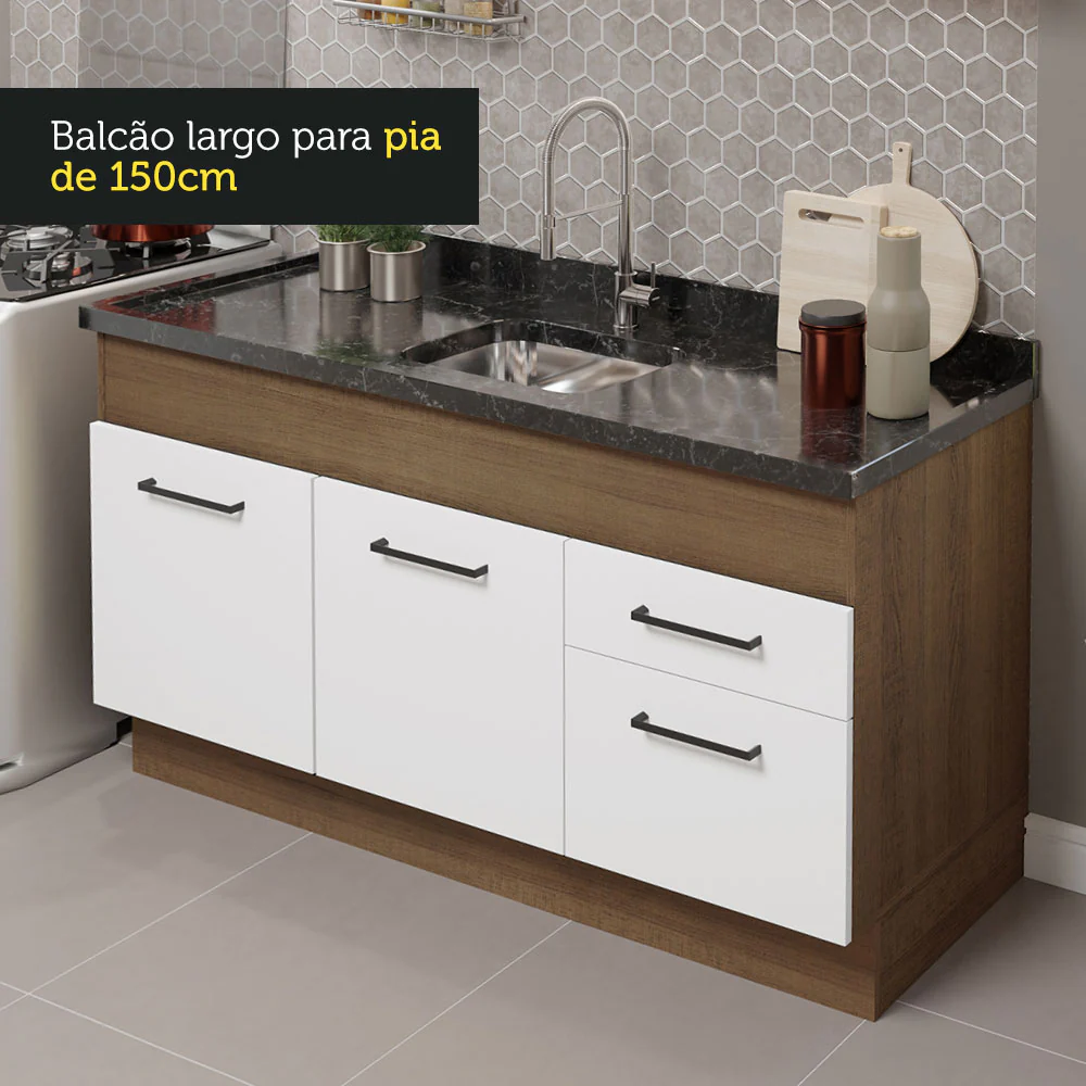 Armário de Cozinha Compacta 150cm Rustic/Branco Agata Madesa 02 - Image 6