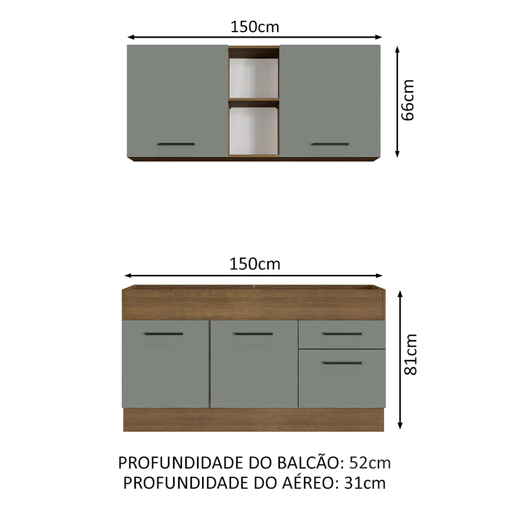 Armário de Cozinha Compacta 150cm Rustic/Cinza Agata Madesa 02 - Image 3