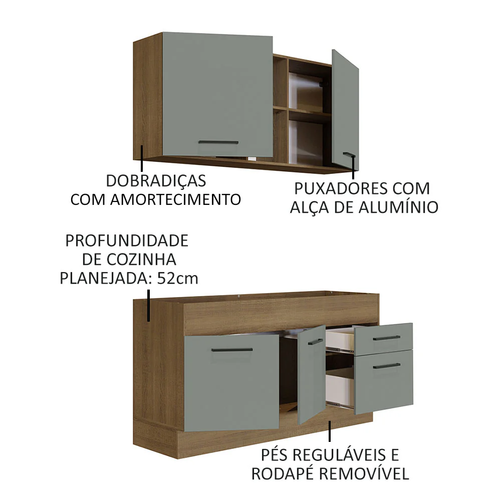Armário de Cozinha Compacta 150cm Rustic/Cinza Agata Madesa 02 - Image 4