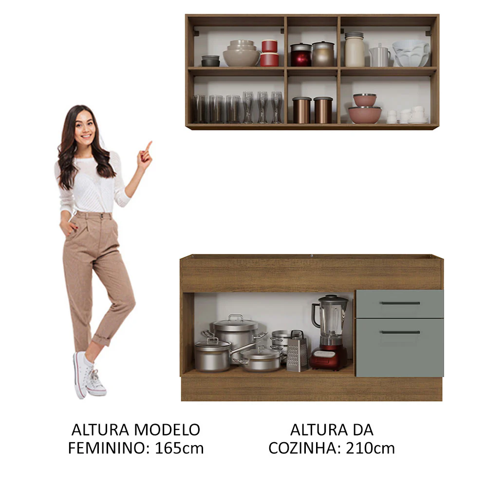 Armário de Cozinha Compacta 150cm Rustic/Cinza Agata Madesa 02 - Image 5