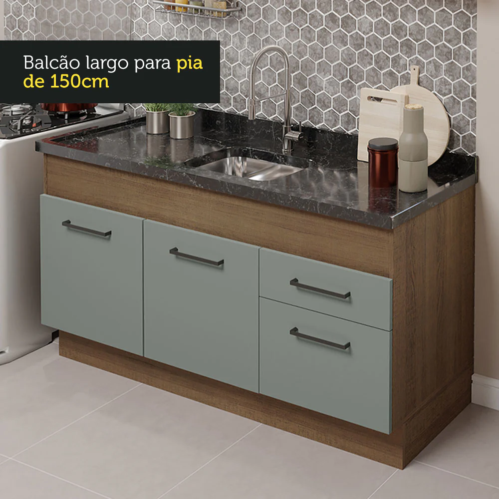 Armário de Cozinha Compacta 150cm Rustic/Cinza Agata Madesa 02 - Image 6