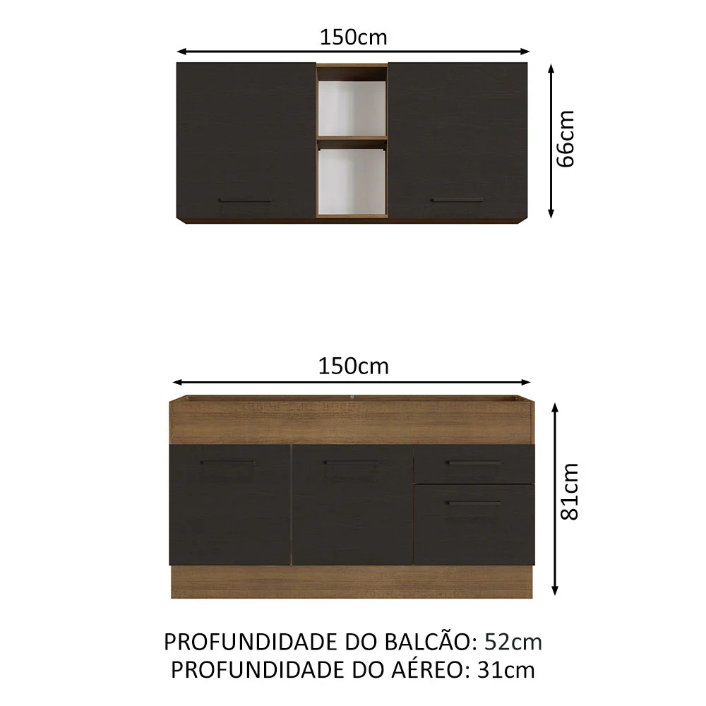 Armário de Cozinha Compacta 150cm  Rustic/Preto Agata Madesa 02 - Image 3