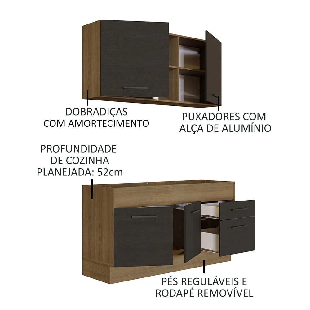 Armário de Cozinha Compacta 150cm  Rustic/Preto Agata Madesa 02 - Image 4