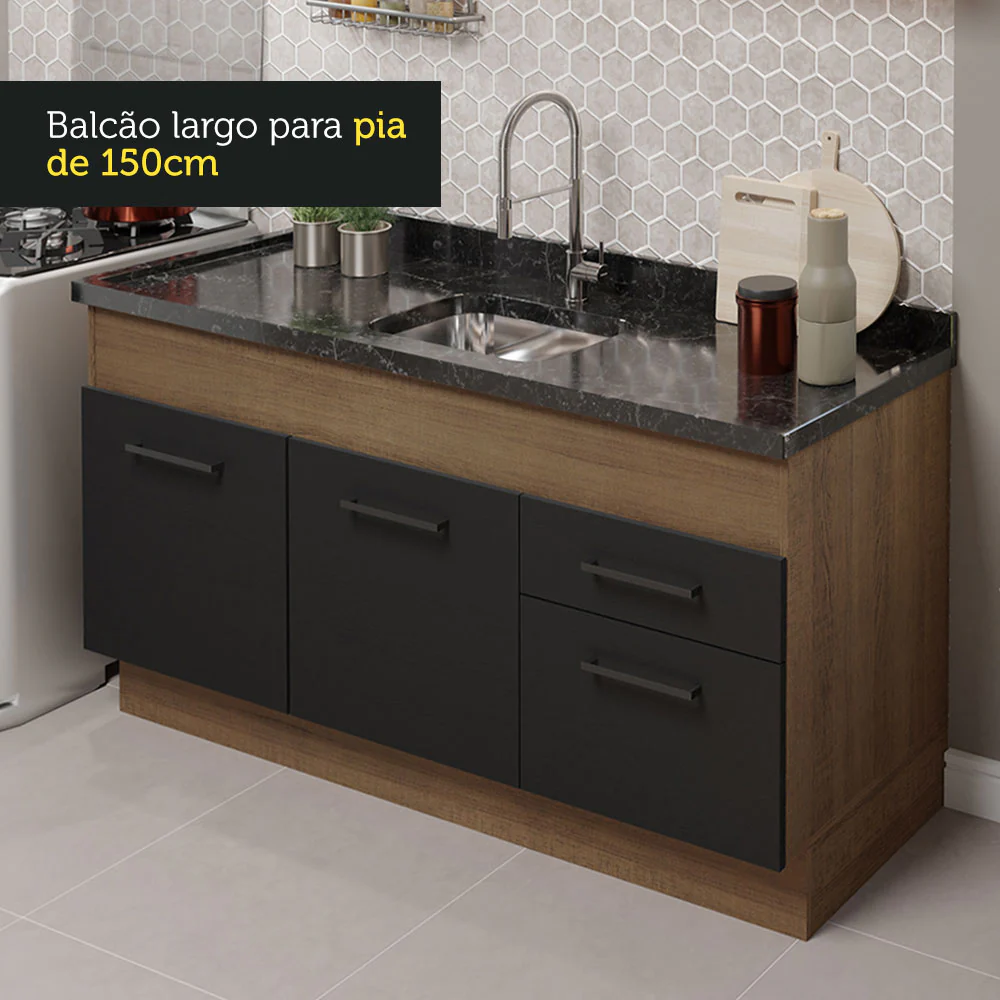 Armário de Cozinha Compacta 150cm  Rustic/Preto Agata Madesa 02 - Image 6