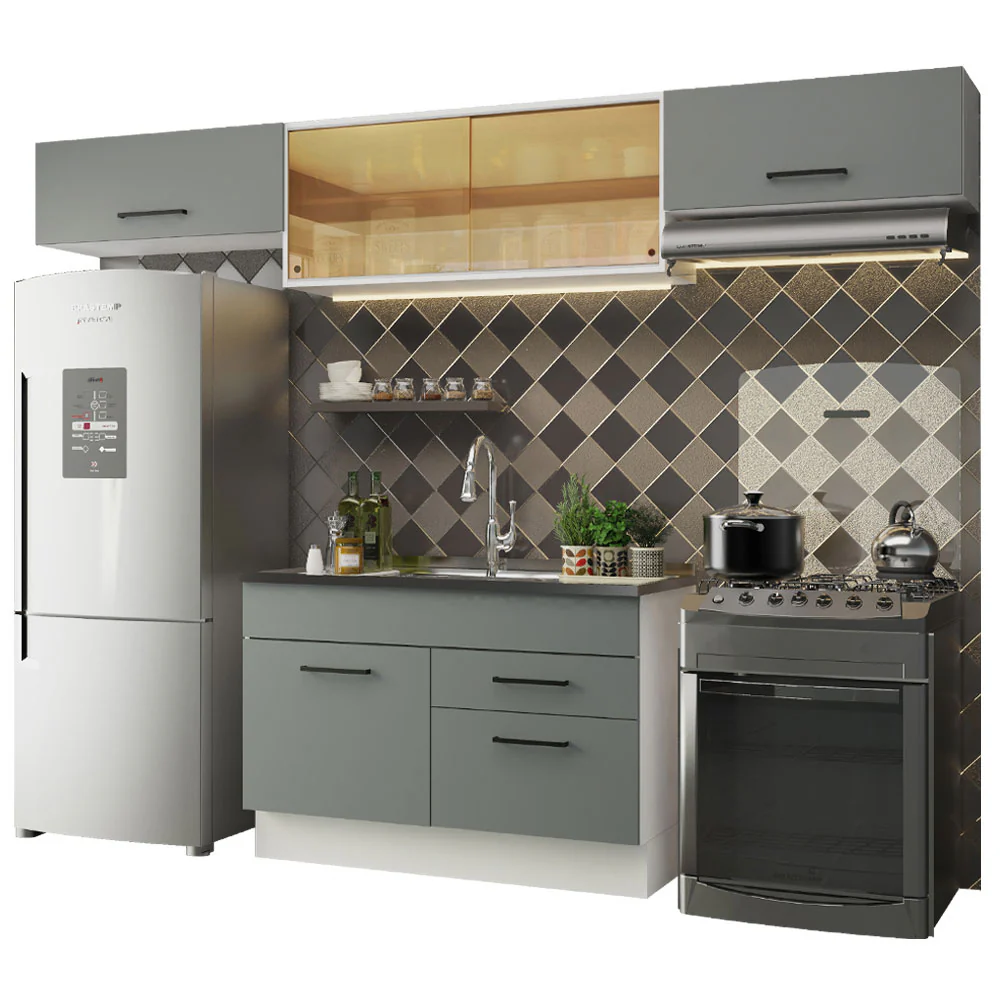 Armário de Cozinha Compacta 280cm Branco/Cinza Agata Madesa 01 - Image 2