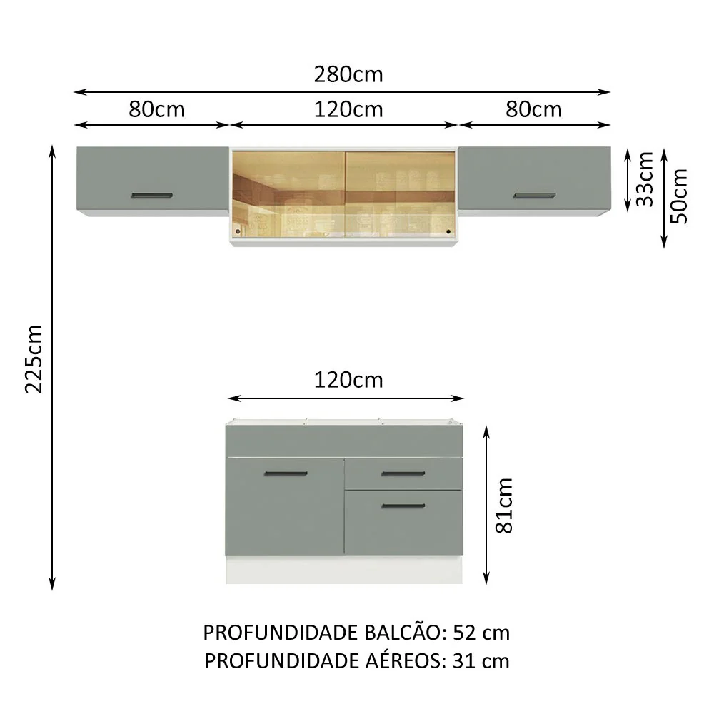 Armário de Cozinha Compacta 280cm Branco/Cinza Agata Madesa 01 - Image 3