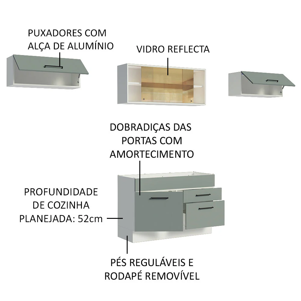 Armário de Cozinha Compacta 280cm Branco/Cinza Agata Madesa 01 - Image 4