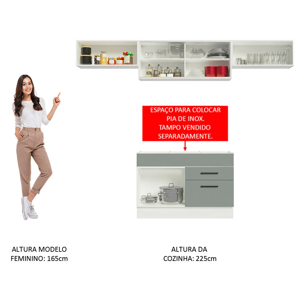 Armário de Cozinha Compacta 280cm Branco/Cinza Agata Madesa 01 - Image 5