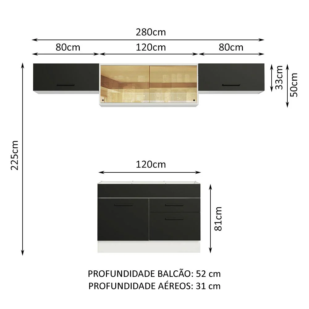 Armário de Cozinha Compacta 280cm Branco/Preto Agata Madesa 01 - Image 3