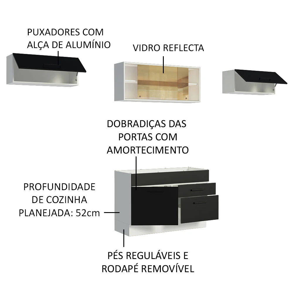 Armário de Cozinha Compacta 280cm Branco/Preto Agata Madesa 01 - Image 4