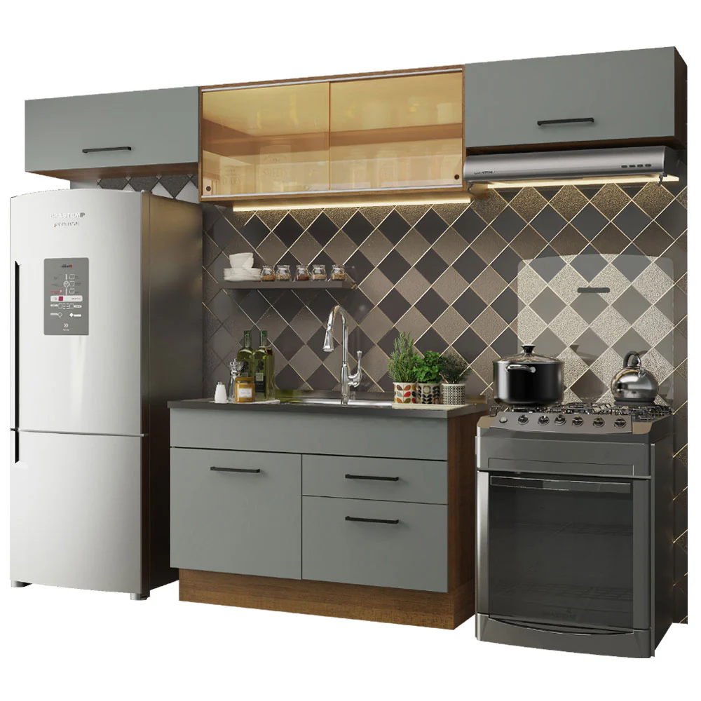 Armário de Cozinha Compacta 280cm Rustic/Cinza Agata Madesa 01 - Image 2