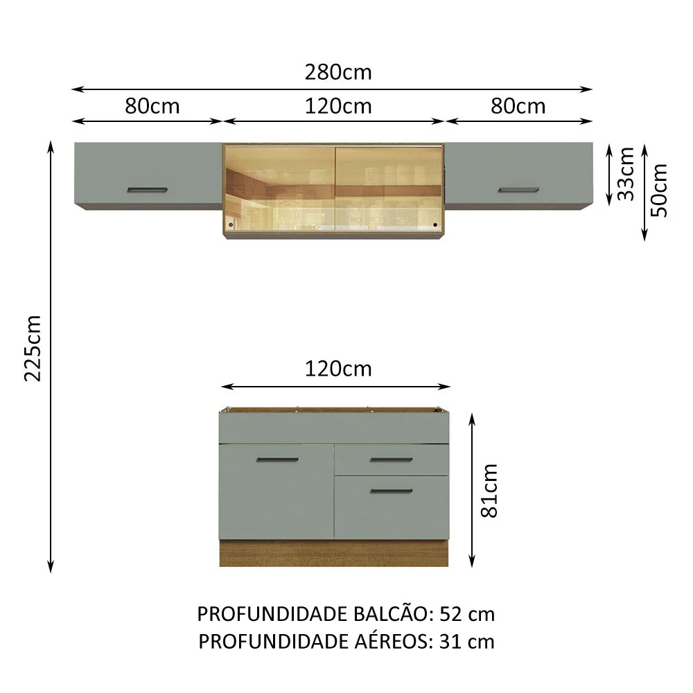 Armário de Cozinha Compacta 280cm Rustic/Cinza Agata Madesa 01 - Image 3