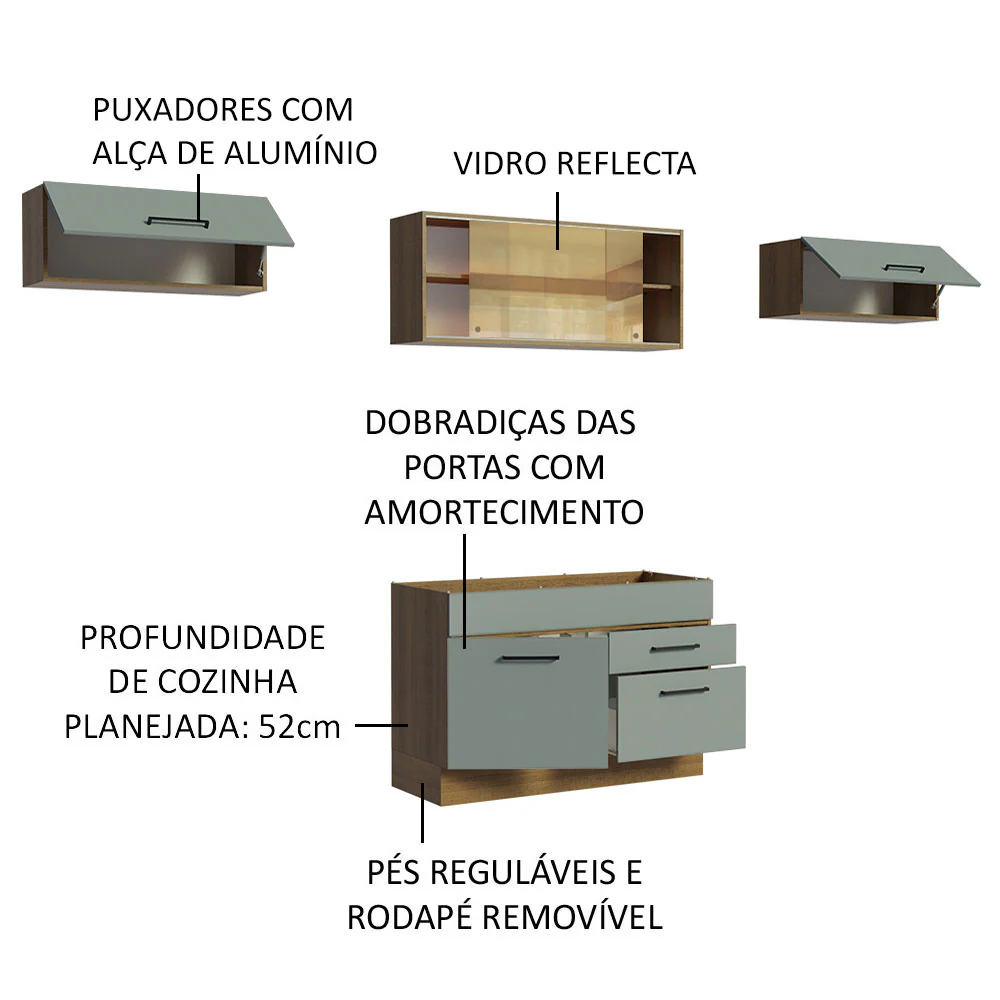 Armário de Cozinha Compacta 280cm Rustic/Cinza Agata Madesa 01 - Image 4
