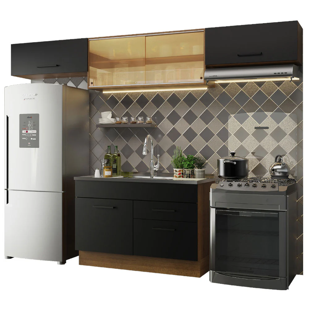 Armário de Cozinha Compacta 280cm Rustic/Preto Agata Madesa 01 - Image 2