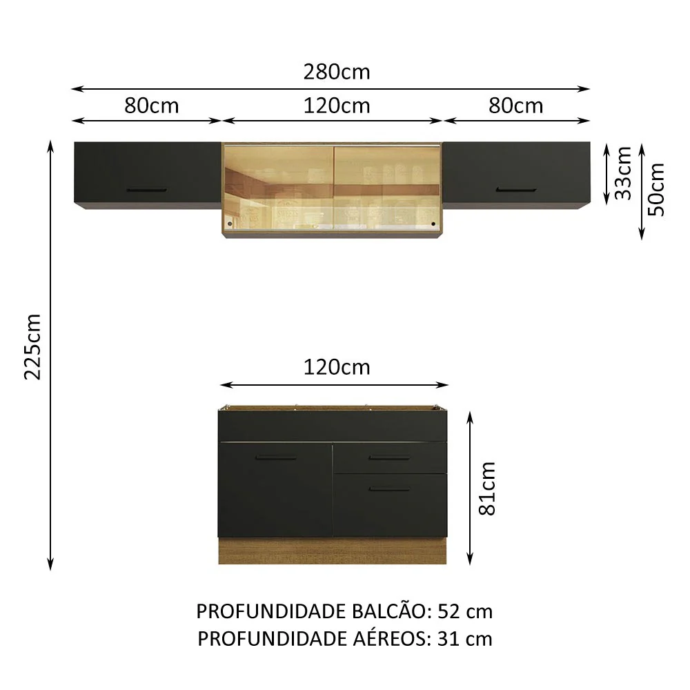 Armário de Cozinha Compacta 280cm Rustic/Preto Agata Madesa 01 - Image 3