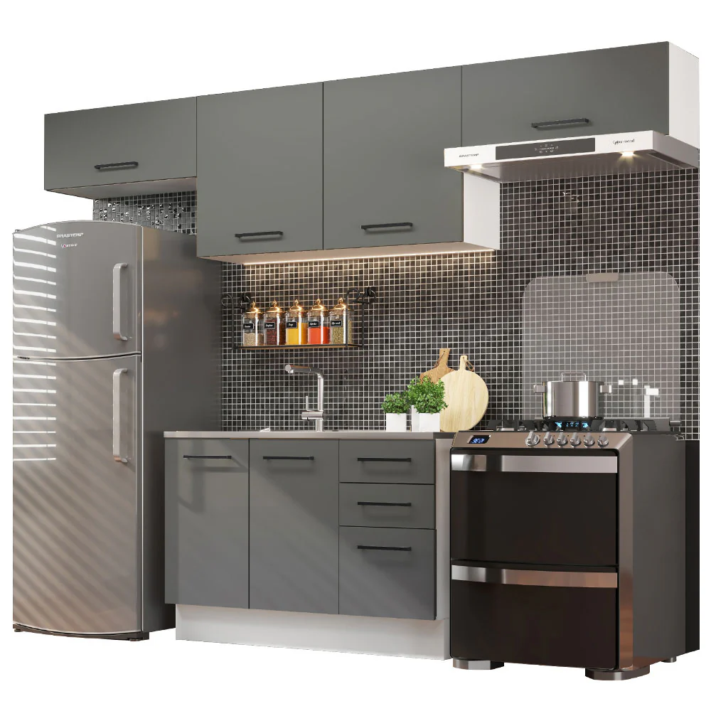 Armário de Cozinha Compacta 280cm Branco/Cinza Agata Madesa 02 - Image 2