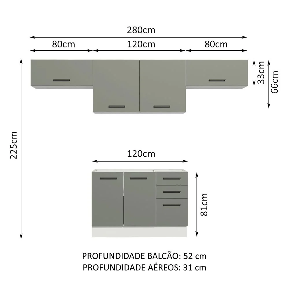 Armário de Cozinha Compacta 280cm Branco/Cinza Agata Madesa 02 - Image 3