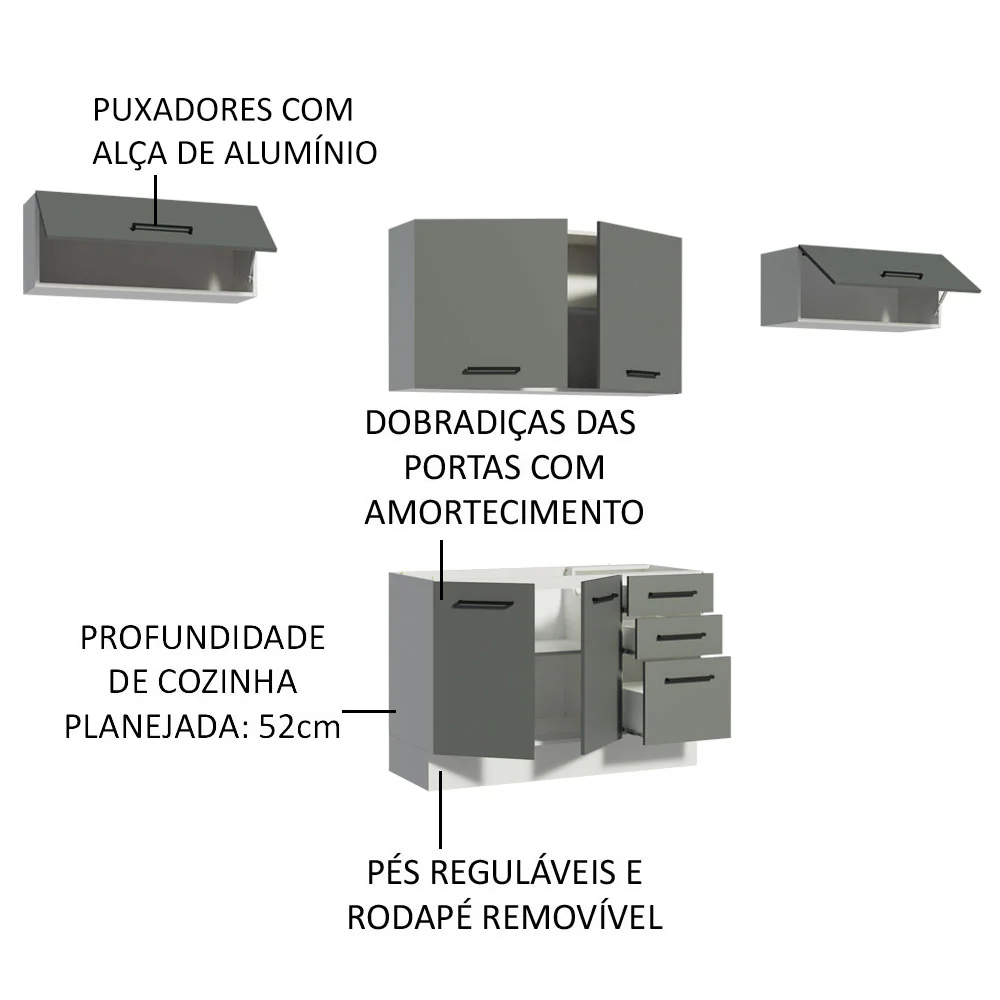 Armário de Cozinha Compacta 280cm Branco/Cinza Agata Madesa 02 - Image 4