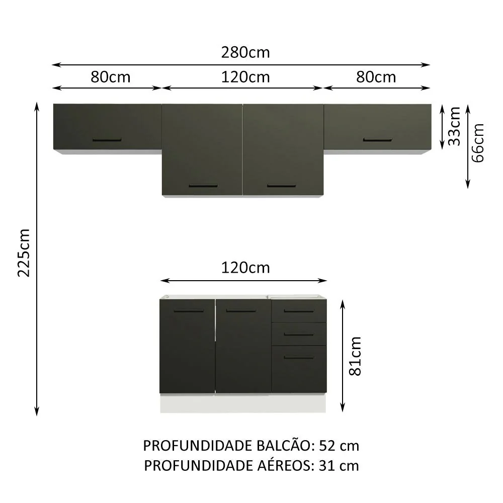 Armário de Cozinha Compacta 280cm Branco/Preto Agata Madesa 02 - Image 3
