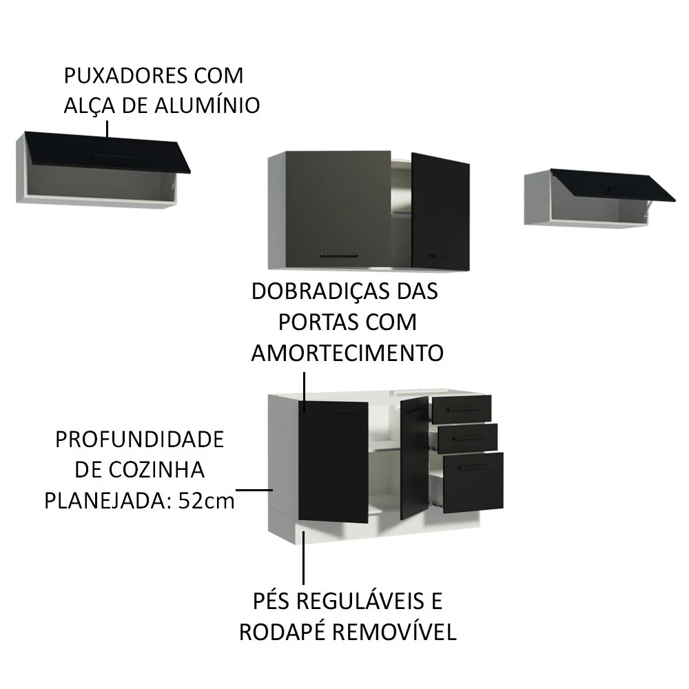 Armário de Cozinha Compacta 280cm Branco/Preto Agata Madesa 02 - Image 4
