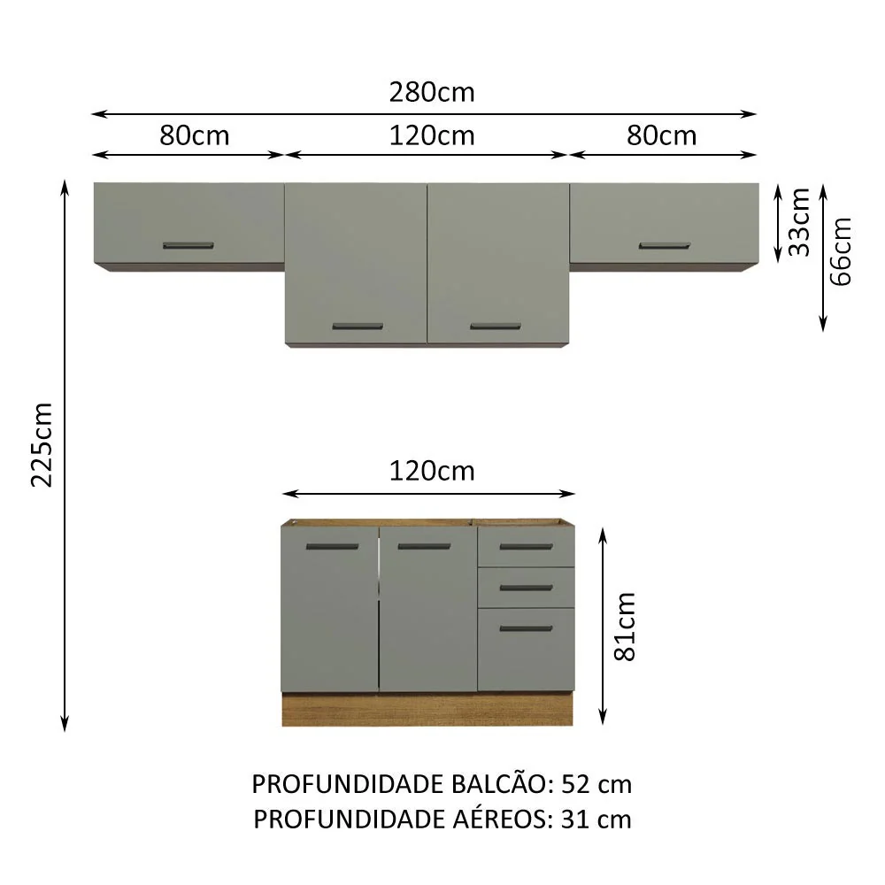 Armário de Cozinha Compacta 280cm Rustic/Cinza Agata Madesa 02 - Image 3