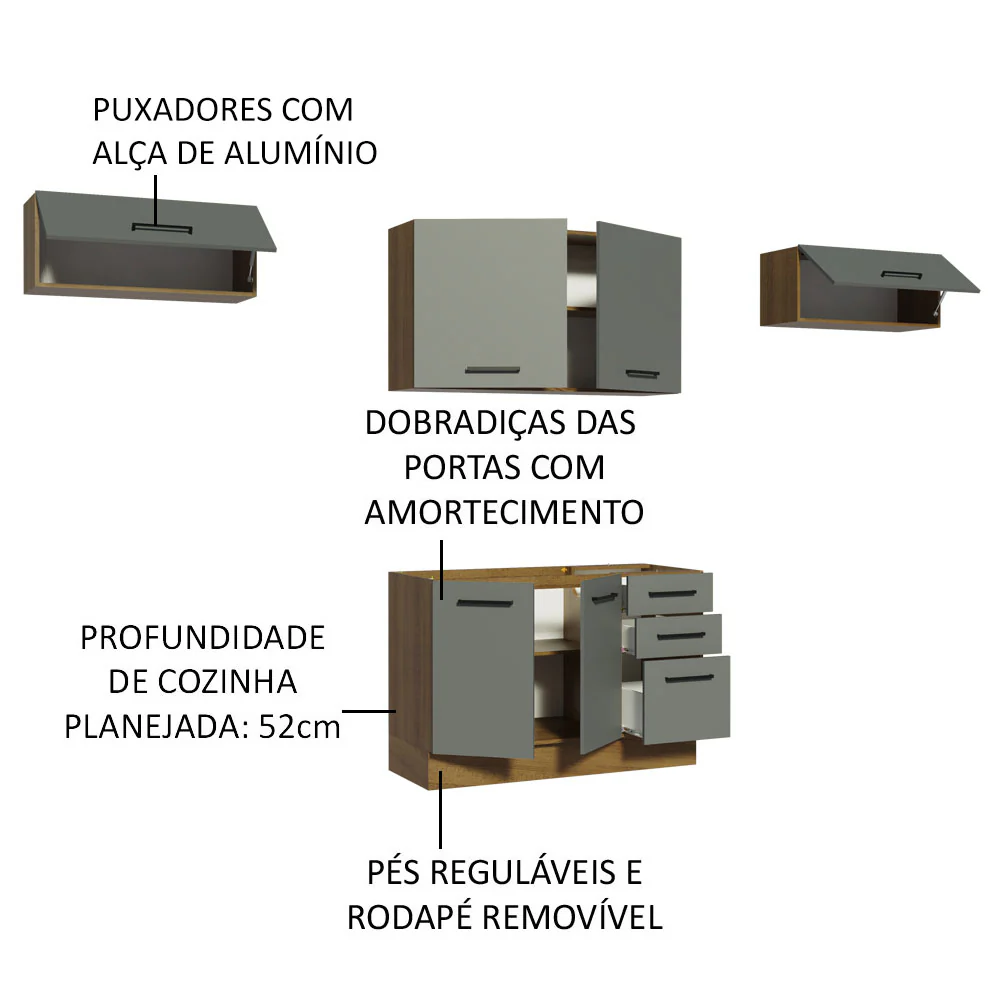 Armário de Cozinha Compacta 280cm Rustic/Cinza Agata Madesa 02 - Image 4