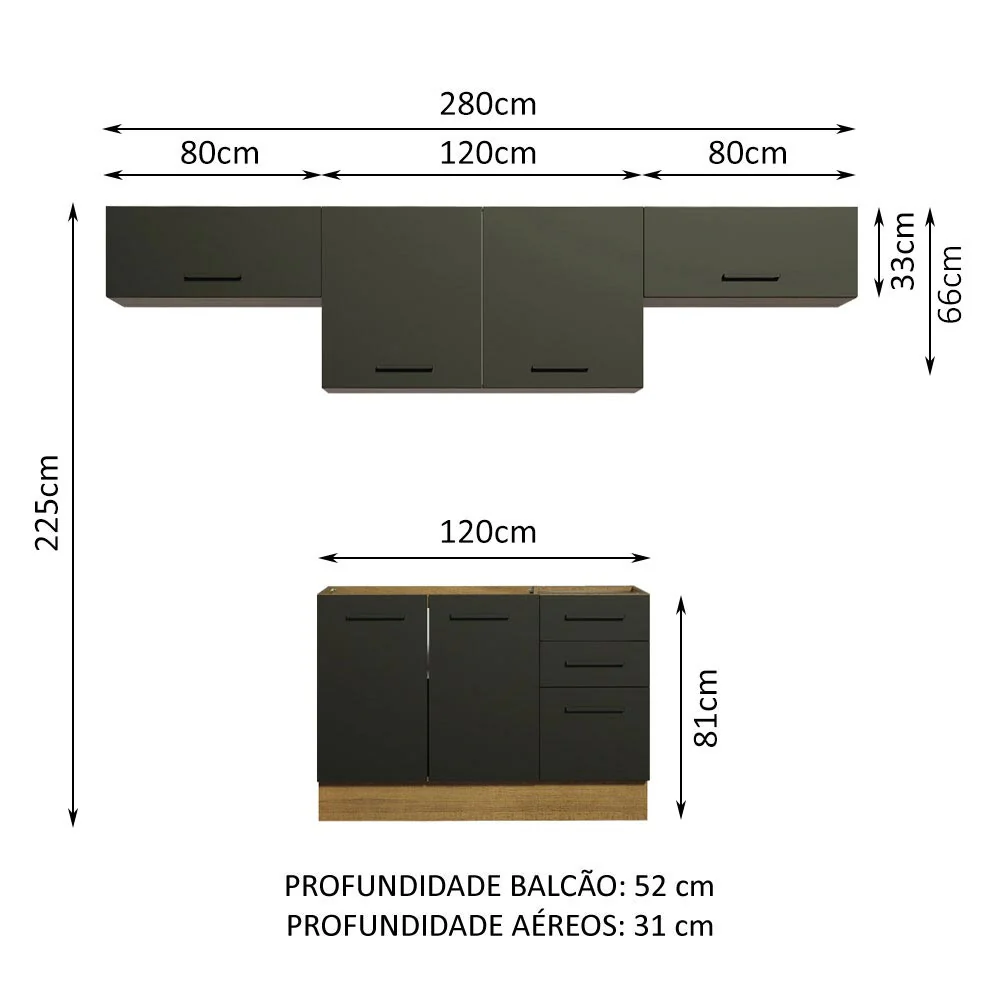 Armário de Cozinha Compacta 280cm Rustic/Preto Agata Madesa 02 - Image 3