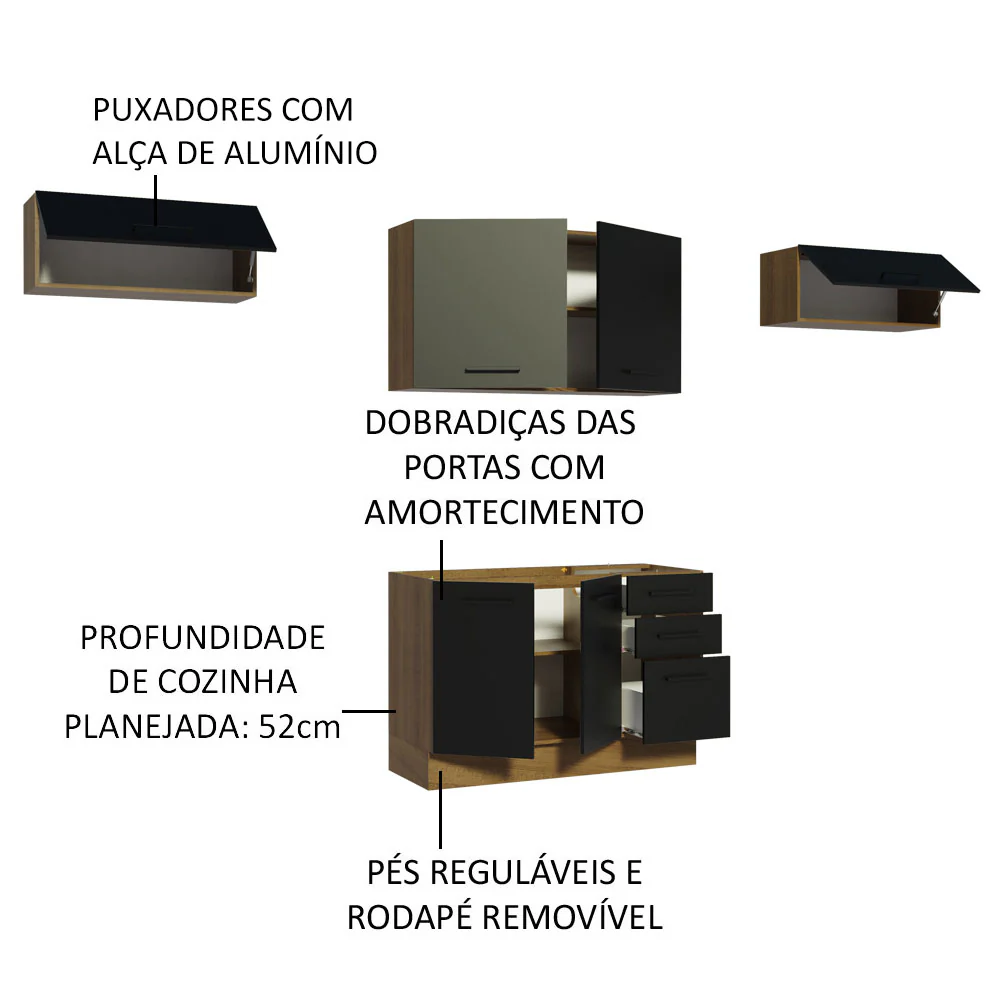 Armário de Cozinha Compacta 280cm Rustic/Preto Agata Madesa 02 - Image 4