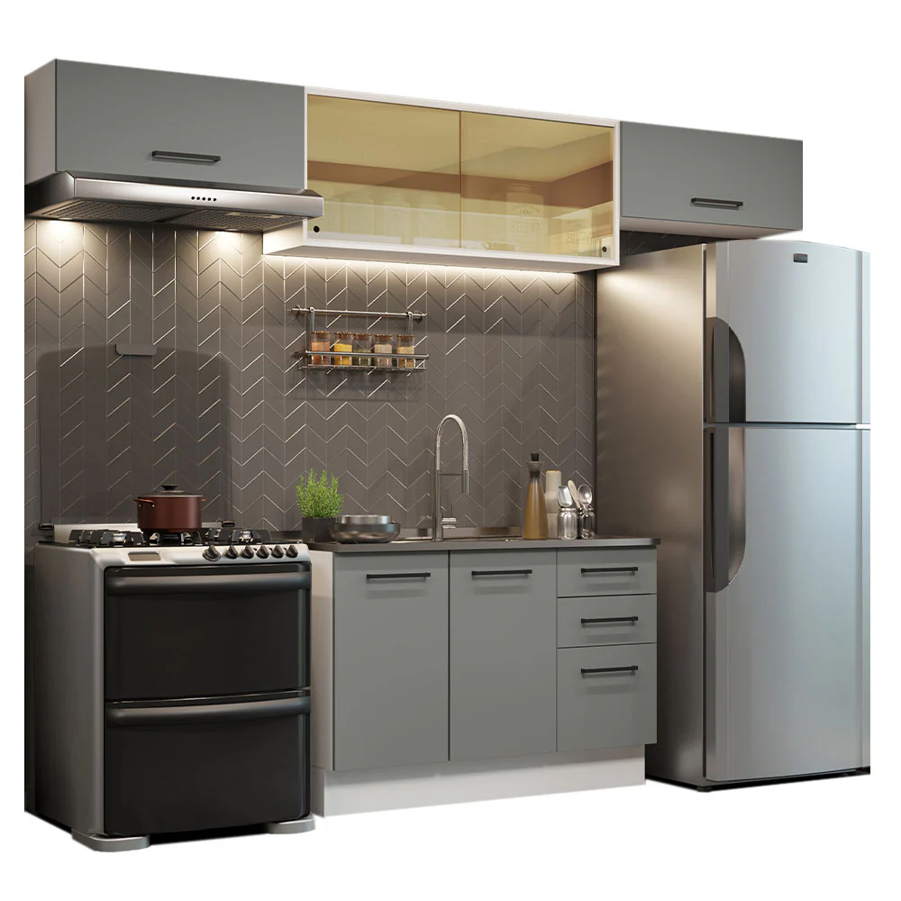 Armário de Cozinha Compacta 280cm Branco/Cinza Agata Madesa 03 - Image 2