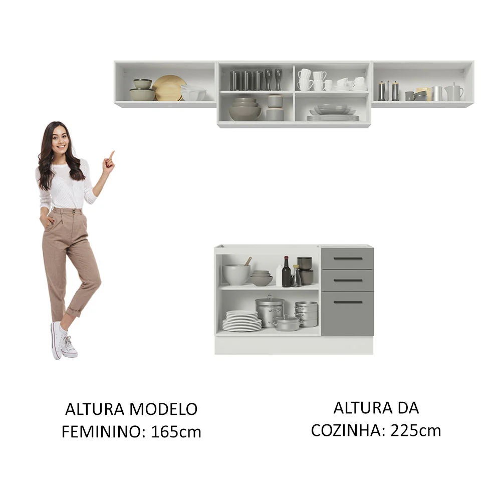 Armário de Cozinha Compacta 280cm Branco/Cinza Agata Madesa 03 - Image 5