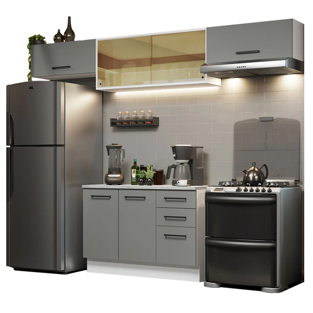Armário de Cozinha Compacta 280cm Branco/Cinza Agata Madesa 04 - Image 2