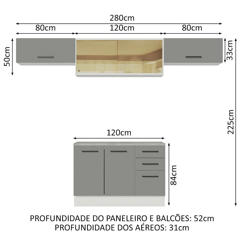 Armário de Cozinha Compacta 280cm Branco/Cinza Agata Madesa 04 - Image 3
