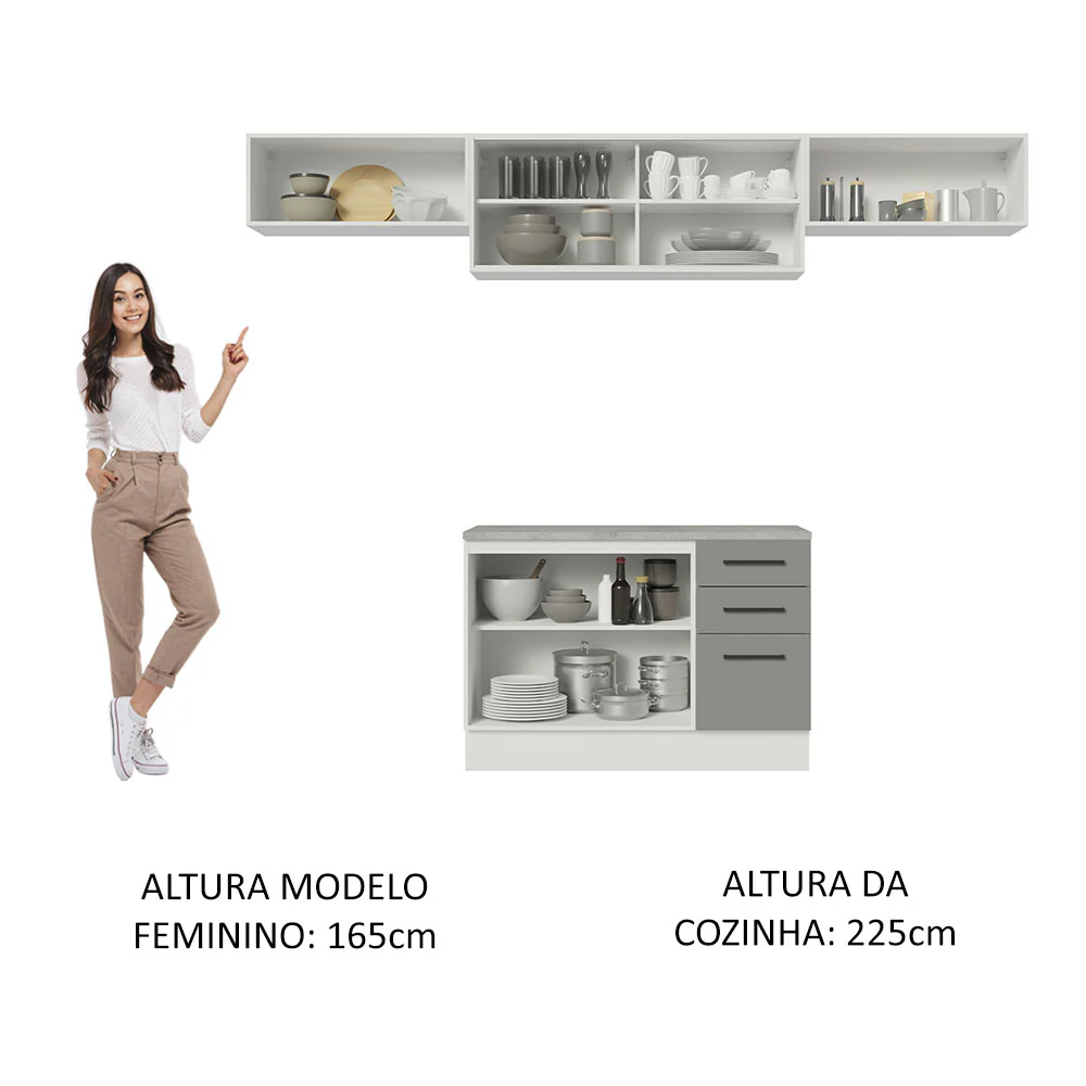 Armário de Cozinha Compacta 280cm Branco/Cinza Agata Madesa 04 - Image 5