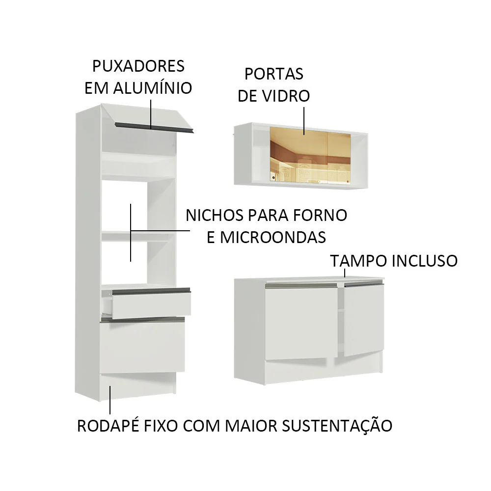 Armário de Cozinha Compacta 180cm Branco Diamante Madesa 86 - Image 4