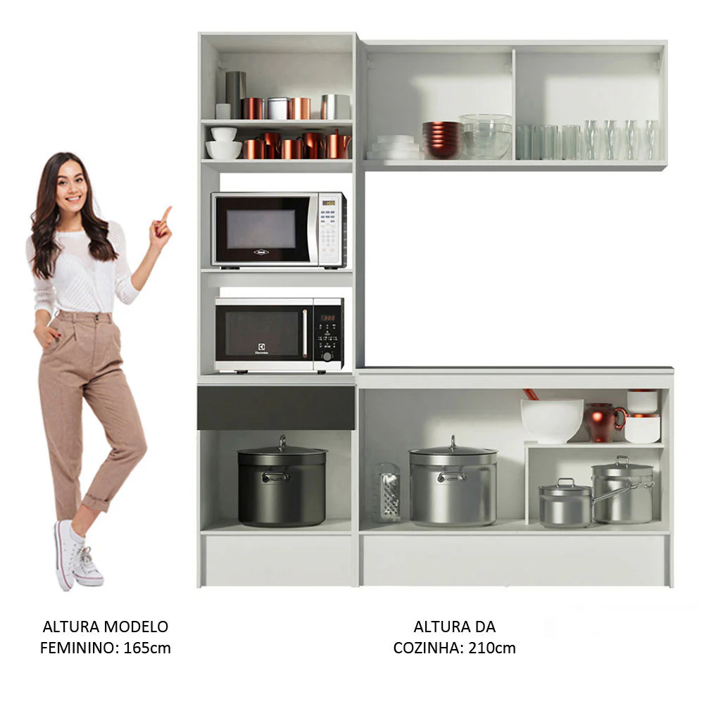 Armário de Cozinha Compacta 180cm Branco/Preto Diamante Madesa 86 - Image 6