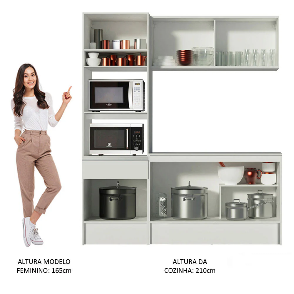 Armário de Cozinha Compacta  com Balcão e Tampo Branco Diamante Pop Madesa - Image 6