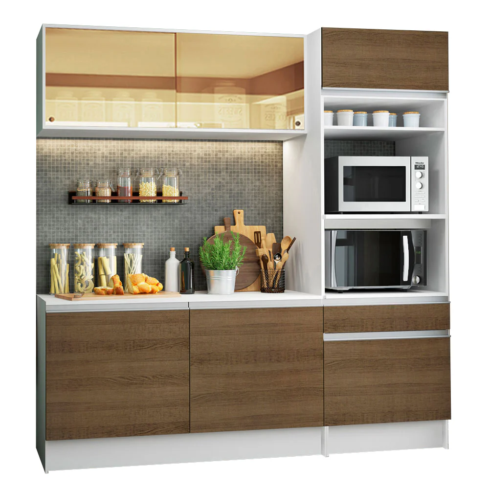 Armário de Cozinha Compacta com Balcão e Tampo Branco/Rustic Diamante Pop Madesa - Image 2